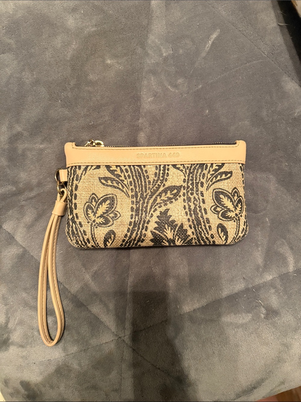 Spartina 449 Beige and Black Paisley Wristlet with Detachable Strap
